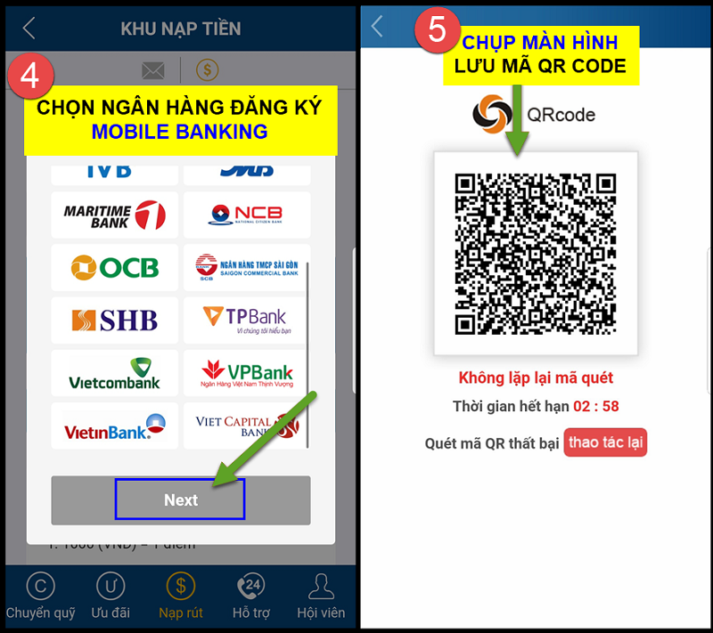 nạp qua qr code