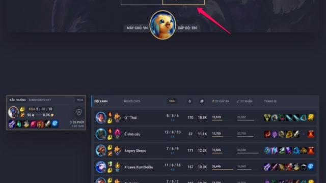 Chỉ số KDA xem trên website liên minh săm soi