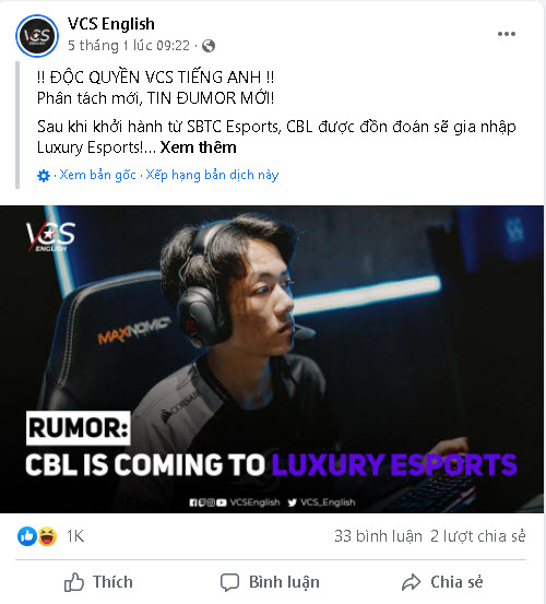 cbl chuyển sang luxury esports