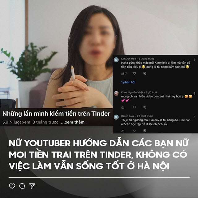 Nữ Youtuber dạy moi tiền trên Tinder gây sốt CĐM